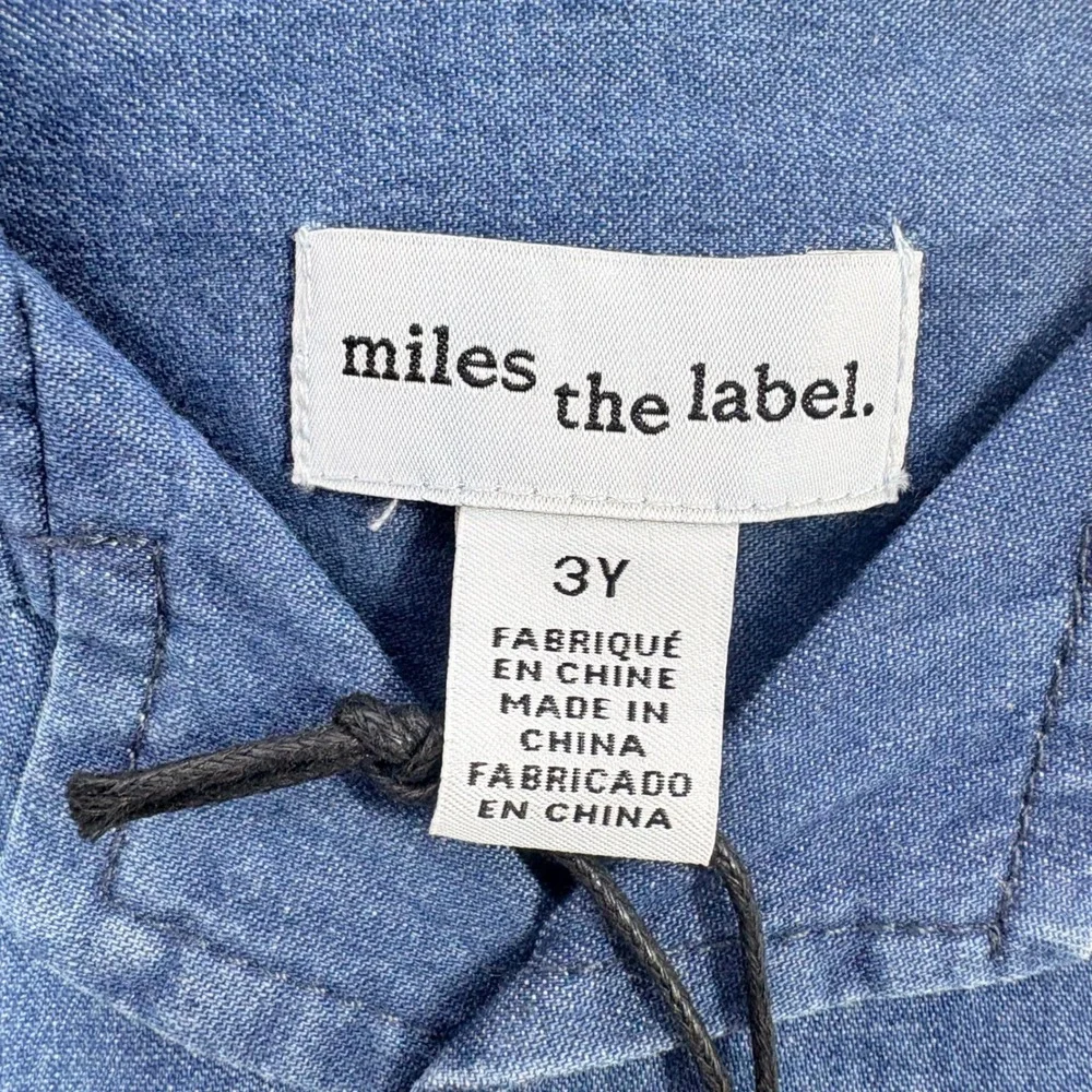 Miles The Label‎ Boys Blue Denim Chambray Short Sleeve Button Up Shirt Sz 3Y NWT